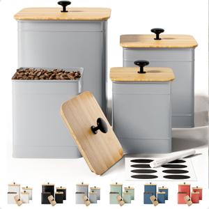 Kitchen Canisters for Countertop Set of 4 with Customizable Chalkboard Labels & Marker Pen - Big Iron Kitchen Canisters with Airtight Lids - Gray Canister Set - Flour and Sugar Containers Farmhouse