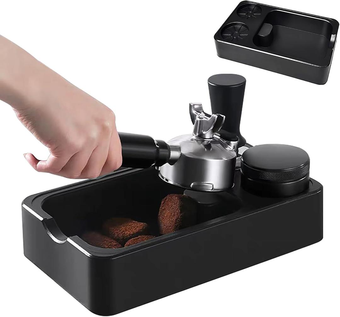 Espresso Tamping Station with Knock Box, 3-in-1 Coffee Organizer Compatible with 51/54/58mm Tamper, Anti-Slip ABS Storage & Barista Tools Holder