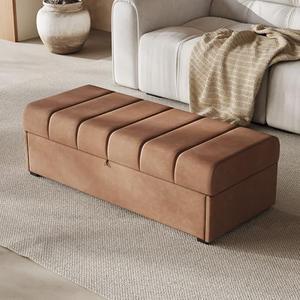 Captain Winters Ottoman with Storage, Storage Ottoman Bench with Safety Hinge, Large End of Bed Bench, Upholstered Entryway Bench with Seating for Bedroom, Living Room, Put 500 Books, Brown