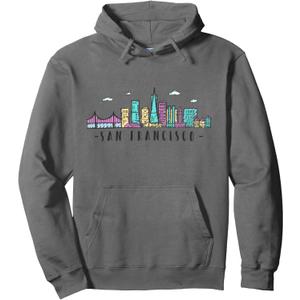 San Francisco Skyline Golden Gate Bridge USA California Pullover Hoodie (S, Asphalt Grey)