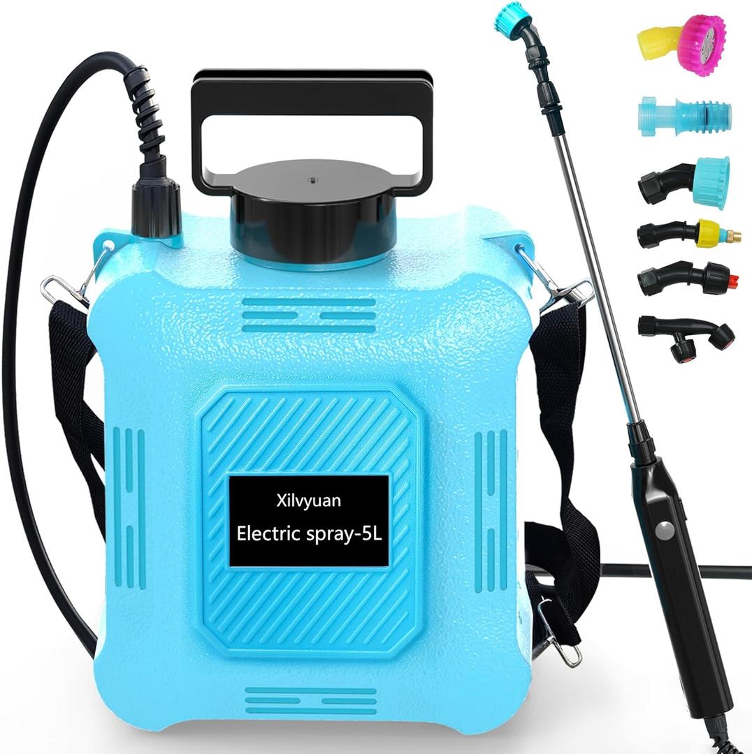 Battery Powered Sprayer 1.35 Gallon Garden Sprayer, Advance Electric Sprayer with 2 Adjustable Speed, 6 Mist Nozzles, USB Rechargeable with for Yard Lawn Garden (Sprayer-1.35 Gallon)