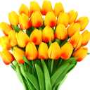 Lyrow 30 Pcs Tulips Artificial Bouquet Flowers Faux Tulips for Home Kitchen Wedding Decorations,Gift Idea for Easter Decor Mother's Day Birthdays(Gold Yellow)