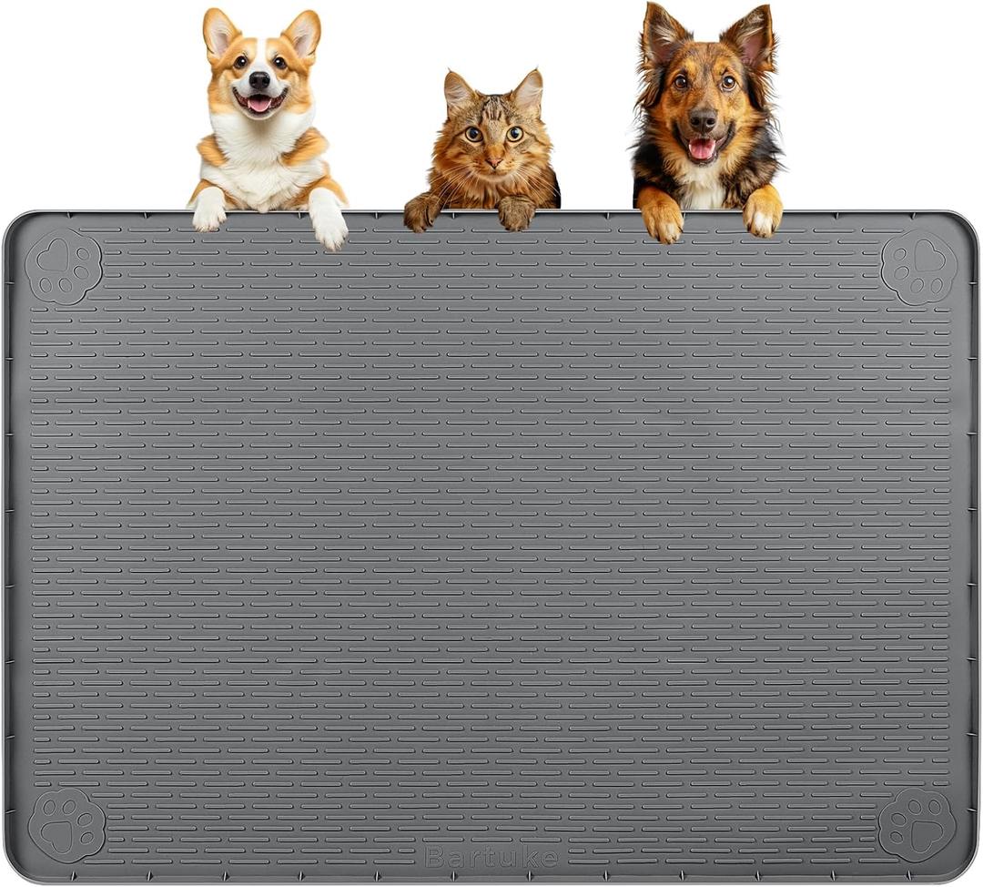 Bartuke Dog Food Mat, Extra Large 40" x 28" Silicone Pet Feeding Mat with Raised Edge Pet Placemat for Small, Medium, and Large Pets Non-Slip, Easy to Clean (Dark Grey)