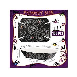 Suttmin 100 Pcs Halloween Paper Food Trays Halloween Party Supplies Nacho Trays Spider Pirate Bloody Halloween Disposable Serving Trays Food Containers Trick or Treat Party Supplies (Spider)