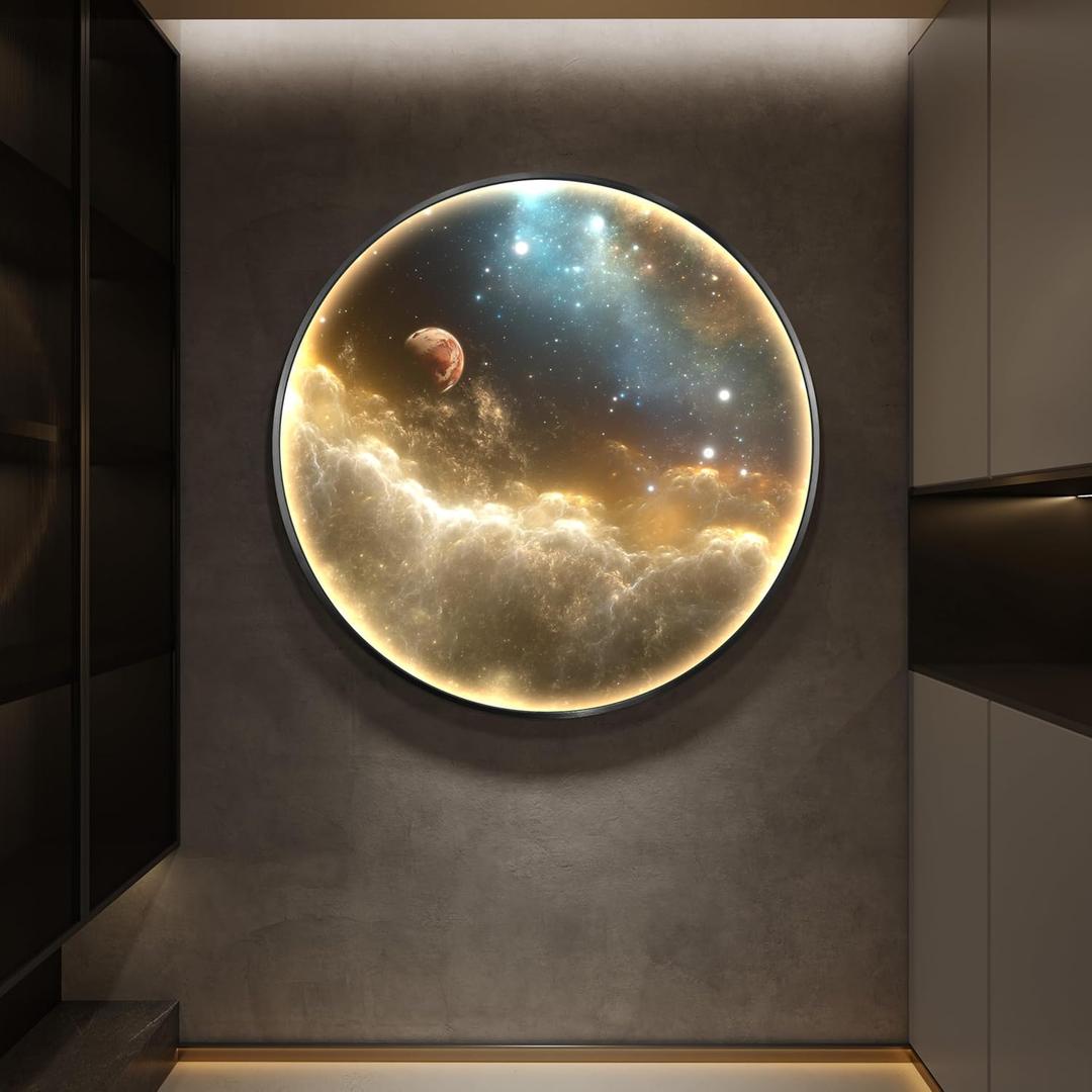 Troartos LED Galaxy Space Wall Art for Living Room, Large Modern Lighted Planet Artwork for Walls, Minimalist Dimmable Nebula Lighted Wall Decor for Hallway, Dining Room, Bedroom, Office, 30x30 Inch