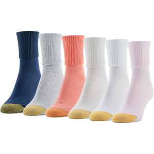 GOLDTOE Women's Classic Turn Cuff Socks (Multipairs) (Medium, White/Pink Assorted (6-pairs))