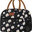 Coobiiya Lunch Bag Lunch Box for Women Men, Reusable Cute Lunchbag - Leakproof, Adult Insulated Lunch Box Tote with Large Capacity, Cooler Container for Work, Travel, Office (Black Daisy)