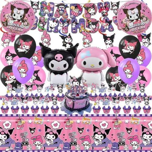 52PCS-Kuromi Birthday Party Supplies, Party Decorations Set Include Banner, Balloons, Hanging Swirls, Cake Cupcake Toppers, Tablecloth for Girls Kuromi Theme Party..