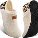 ATHMILE House Slippers for Women Men Indoor Barefoot Slippers Socks Furry Slip on House Shoes Cozy Comfy for Home Bedroom Travel Yoga (8-8.5 Women/7-7.5 Men, Beige Leopard)