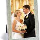 Enamel Picture Frames 4x6, 4 by 6 Silver Glittering Photo Frame with Real Glass & Velvet Back, Sparkling Metal frame for Tabletop or Wall, Amazing Weddings Graduation Gift & Wall Art Decor