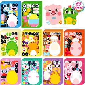 65Sheets Easter Stickers Crafts for Kids - Make-a-Bunny/Egg/Chick/Dinosaur Games, Basket Stuffers Gifts Activities Party Favors Supplies (Small Size)