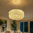 LED Chandeliers for Dining Room LED Dimmable Pendant Lights for Kitchen Island Crystal Adjustable Chandelier for Bedroom Hallway Entrance 20" Silver Light, Round 20"