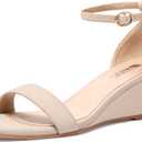 IDIFU Wedge Sandals Heels for Women Dress Shoes Open Toe with Ankle Strap for Wedding Bridal Evening Cocktail (8, Nude Nubuck)