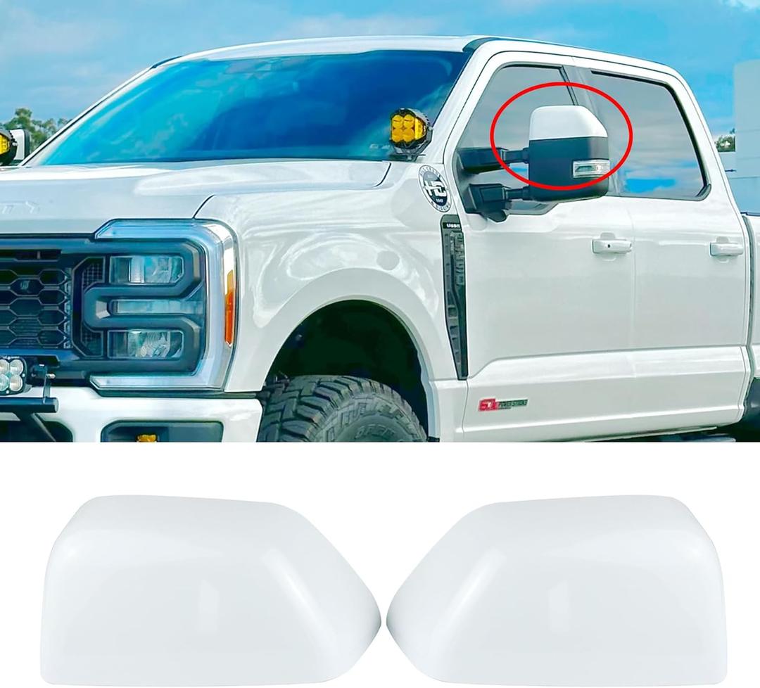 Side Mirror Covers Compatible with Ford Super Duty 2017-2022 F250 F350 LH & RH Door Top Half Tow mirror caps, Replacement for 2017-2019 F450 F550 (White Style)