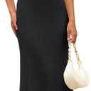MEROKEETY Women's V Neck Ribbed Knit Maxi Dress Button Short Sleeve Slim Fit Bodycon Sweater Dress (Black)