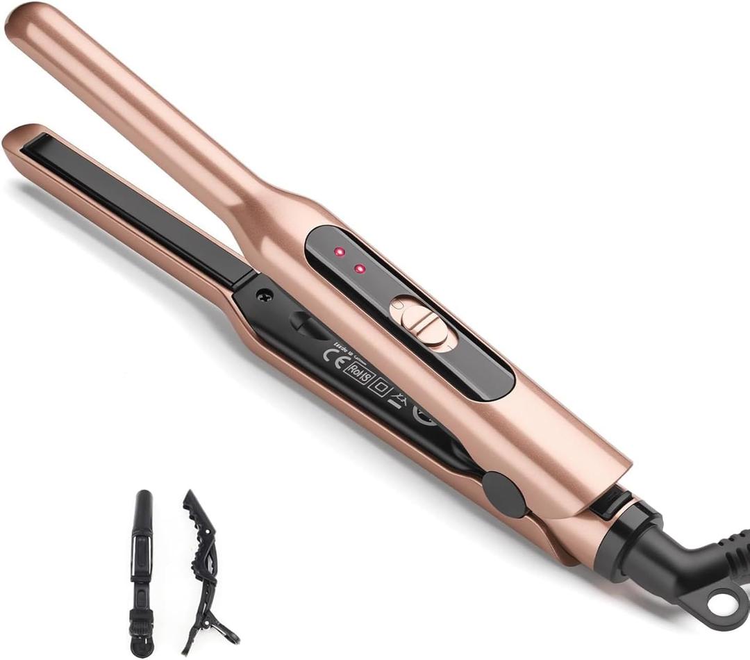 JAETON Small Flat Iron 3/10" Mini Hair Straightener for Short Hair Curling Iron for Edges,Mini Straightener for Travel,Fast Heat Up,Dual Voltage,Ceramic Tourmaline