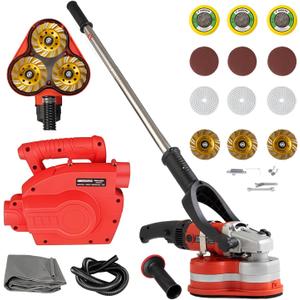 Electric Diamond Polisher Machine with Extendable Handle & Vacuum Port, 6-Speed Concrete Grinder for Dustless Floor and Wall Grinding, Epoxy, Paint, Stone, Cement, and Metal Surface Removal