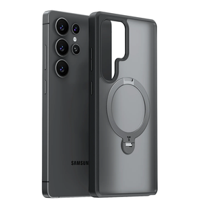 Torras Stand for Samsung Galaxy S25 Ultra Case, Fit for Magsafe, Military Grade Slim Protective S25 Ultra Case with Kickstand & Ring Holder, Ostand Spin, Translucent Frosted Black (Black-S25 Ultra)