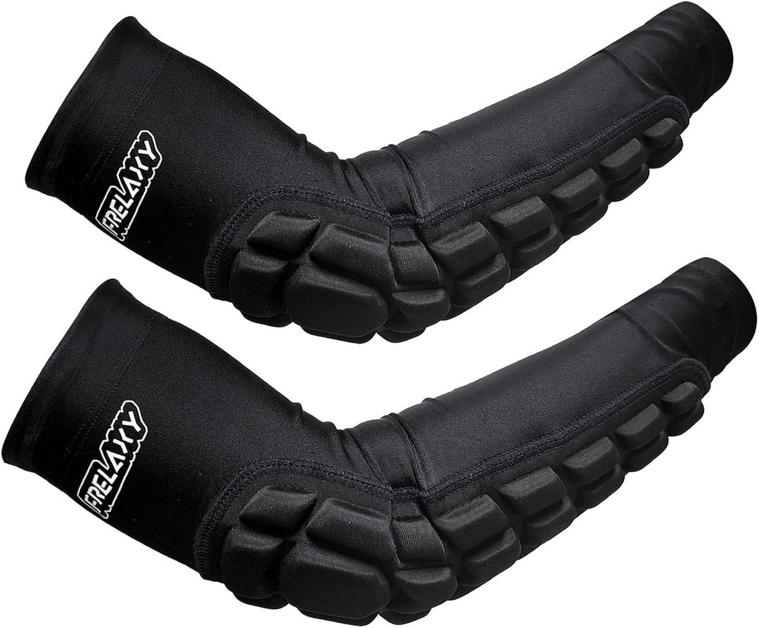 Frelaxy Padded Elbow Forearm Sleeves 2 Pack Compression Crashproof Arm Pads for Football Basketball Volleyball Soccer (Black)