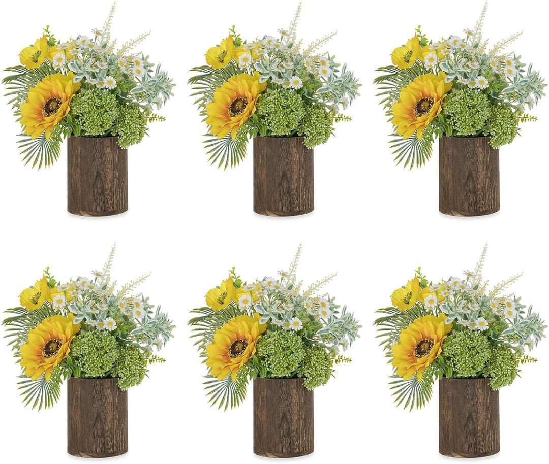 NUPTIO Wood Vases Rustic Centerpiece: 6 Pcs 5.1" Wooden Vase for Home Decor - Brown Small Vase for Wedding Table Living Room Shelf Decor