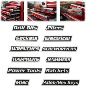 12 Pack of Magnetic Toolbox Labels, 3D-Printed Tool Box Labels, General Tool Box Organize Accessories, 2026 Reusable Tags for Steel Toolboxes, Carts, Drawers (Black)