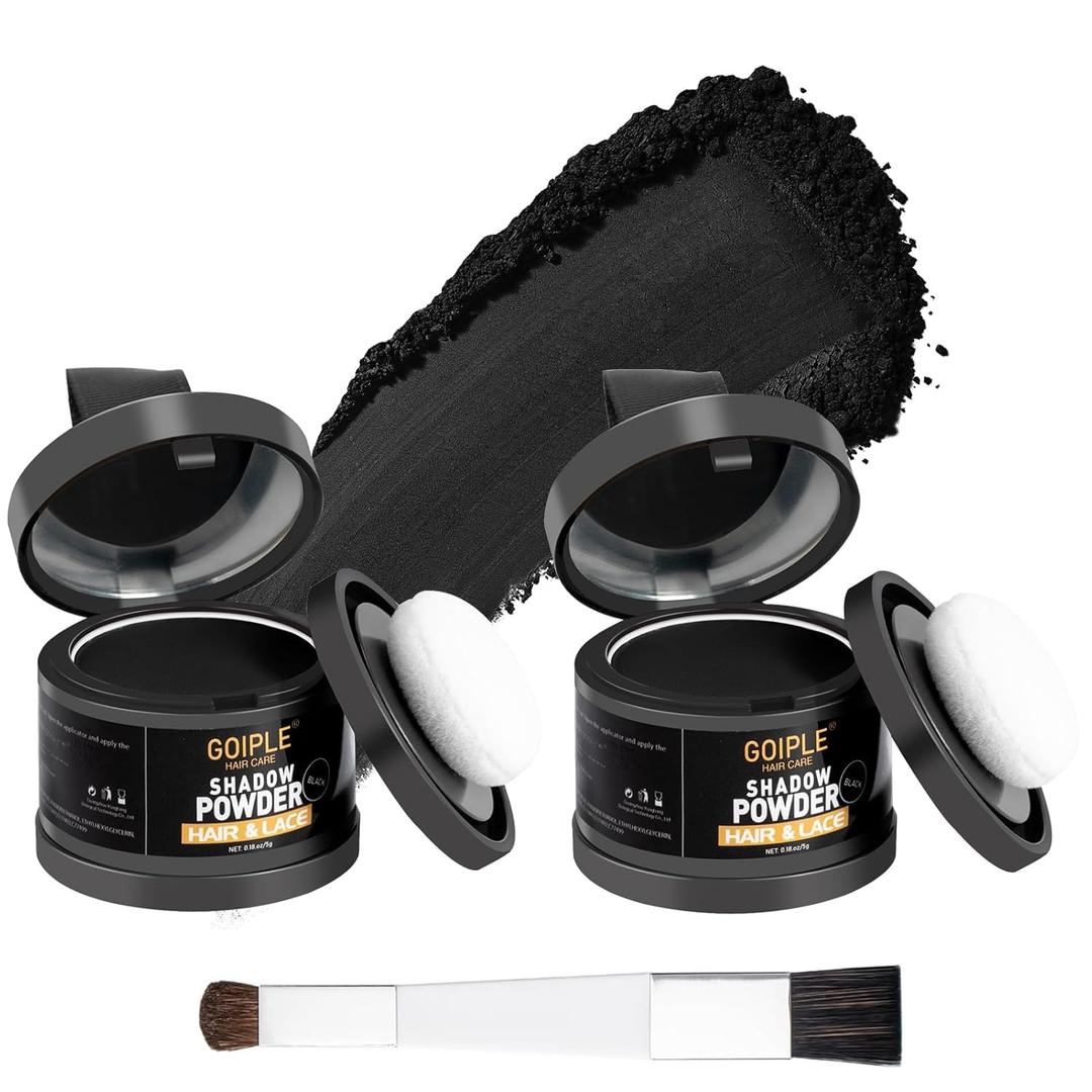 Root Cover Up Powder Hairline Powder for Women Root Touch Up Hair Color for Bald Spots, Eyebrows, Beard Line, Hair Fibers for Thinning Hair Shadow Cover Up 2 Pack (Black)
