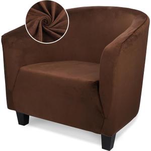 Barrel Chair Covers Slipcover, 1 Piece Club Chair Slipcover Cover with Elastic Bottom, Anti Slip Soft Stretch Velvet Armchair Slipcover Washable Furniture Protector for Living Room Hotel (Brown)