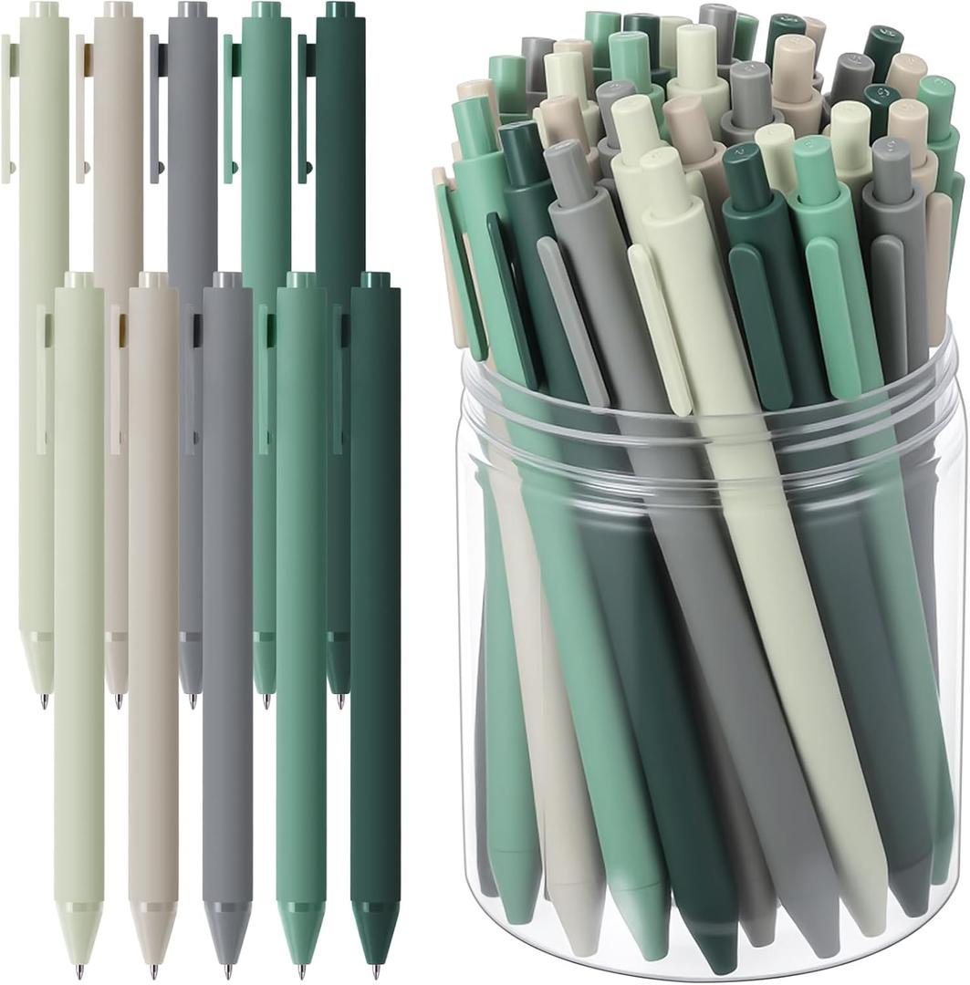 Crtiin 100 Pcs Gel Pens Bulk, 0.5mm Fine Point Black Ink Pens, Retractable Smooth Writing Quick Dry, Colored Aesthetic for School Office Journaling Teacher Appreciation Mother Day Gift (Green Series)