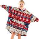 Moinlizy Wearable Blanket Hoodie for Kids 613Y, Oversized Thick Flannel Blanket Hooded with Pocket Sleeves Christmas Red Xmas Deer XXL