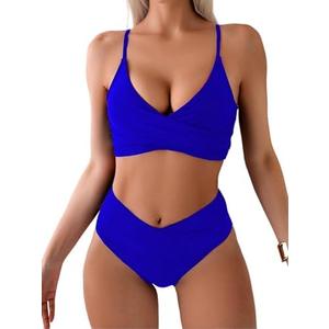 Limeeke Women's High Waisted Bikini Sets V Cut Bottom Two Piece Swimsuit Cross Front Adjustable Strap Bathing Suit, M Limeeke Women's High Waisted Bikini Sets V Cut Bottom Two Piece Swimsuit Cross Front Adjustable Strap Bathing Suit, M