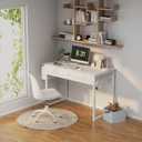 Lufeiya Small White Computer Desk with Drawers for Home Office Bedroom, 40 Inch Vanity Desk with Fabric Drawer Storage and Side Pouch, Study Writing Table, White, 39.4"
