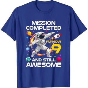 9Th Birthday Astronaut 9 Years Old Outer Space Birthday T-Shirt,Medium