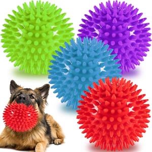4.5 Heavy Duty Squeaky Dog Balls Toys for Medium Large Dogs 4 Pack Indestructible Dog Toys for Aggressive Chewers Spike Dog Balls for Clean Teeth and Training Dog Toys for Boredom and Stimulating