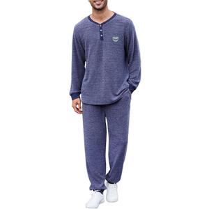 U2SKIIN Mens Henley Collar Pajama Set Long Sleeve Pajamas for Men loungewear Casual Sleepwear Pjs Set (Blue, XXL)