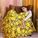 SmoothNovelty Cute Rubber Duck Throw Blanket Cartoon Ducky Gift Decorative Soft Fleece Ducky All Season Blankets Cozy Flannel Carpet for Bed Chair Car Sofa Couch Bedroom(Yellow,50" X 60")