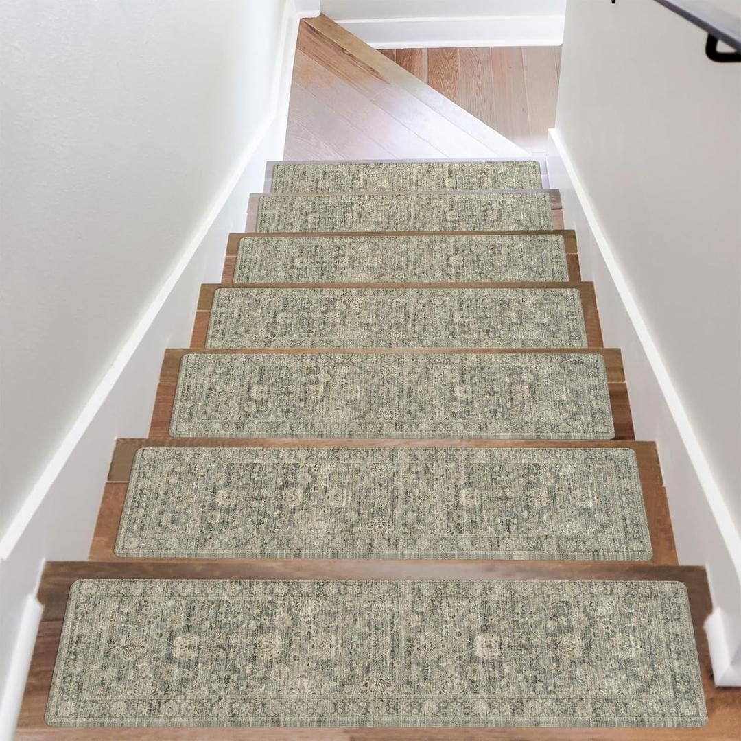 OJIA Stair Treads Non Slip Stair Runners for Wooden Steps, 8"x30" Rubber Backing Stair Mats Carpet Stair Tread Covers Staircase Step Treads for Dogs, Kids & Elders, Brown, 15PCS (Tan)