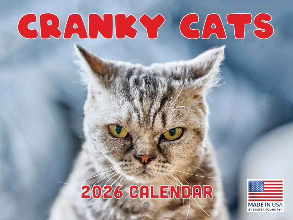 Cranky Cats Calendar 2026 Bad Cat Monthly Wall Calender 12 Month | American Made In The USA