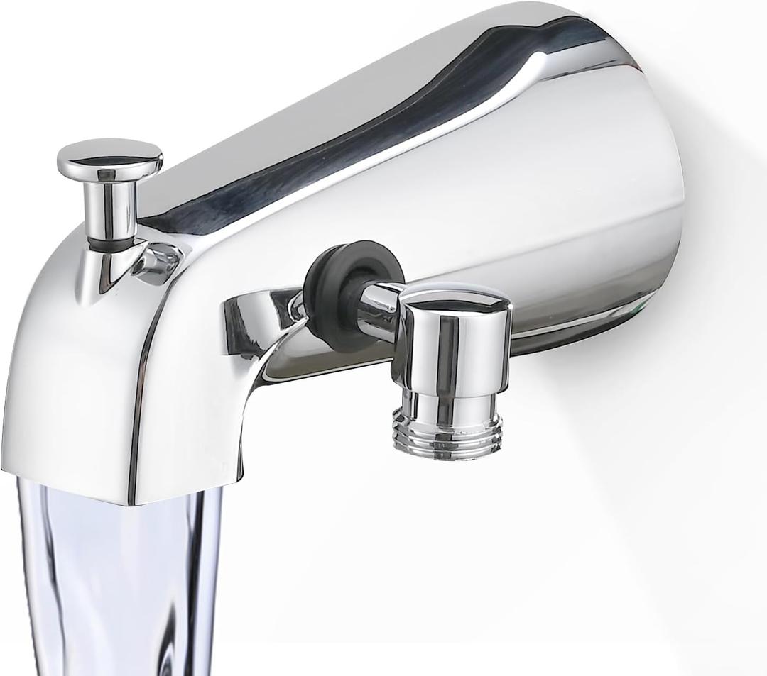 All Metal Tub Spout with Diverter Chrome, Fits 1/2 or 3/4" Threaded Pipes, Bathtub Faucet with Shower Diverter for Convenient Water Control (Without Handheld)