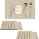 Leetaltree Beige Placemats Set of 12 - Heat Resistant Non-Slip Place mats for Dining Table, Washable Durable PVC Vinyl Woven Table Mats(Beige, 12)
