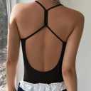 REORIA Women's Sexy Scoop Neck Backless Bodysuits Open T-Back Cami Sleeveless Bodysuit Tank Top Trendy