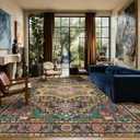 Kokia 10x14 Washable Black and Pink Area Rugs with Vintage Orient Design, Soft Rug for Living Room or Bedroom, Non-Slip Low Pile Stain Resistance Features, Distressed Medallion Pattern