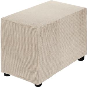 uxcell Stretch Ottoman Cover Rectangular Oversized Square Ottoman Slipcover with Elastic for Foot Stool Living Room Bedroom Fit Length 50-76cm / 20"-30", Small, Beige