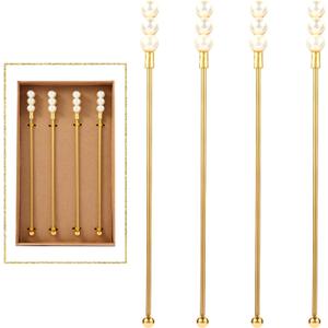 Exquisite Gold Pearl Stainless Steel Coffee Beverage Stirrers Stir Cocktail Drink Swizzle Stick for Wendding Party Value Pack, Hostess Gifts Set of 4, 7.5 Inches Long