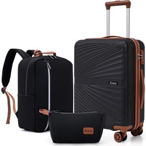 Carry On Luggage Set 22x14x9 Airline Approved Luggage Sets 3 Piece,Suitcases with Wheels,ABS Hard Case Luggage with TSA Lock Spinner Wheels(20 Inch,BP/TB) (Black)