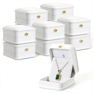 10 Pcs White Necklace Box, 3.2 x 1.8 x 2.6 inch Leather Jewelry Gift Box Necklace Storage Case Pendant Packaging Boxes for Gift Wedding Birthday Anniversary Proposal