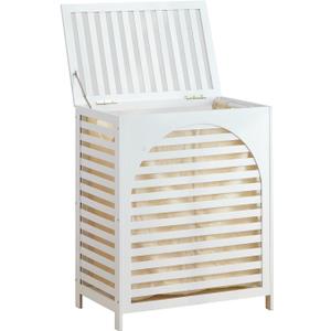 Laundry Hamper with Lid, Bamboo Clothes Laundry Basket with Handles, Removable 2-Section Liner bag, Hampers for Bedroom Aesthetic, Large Storage for Bath Towel, Sheets or Toys, Home (White)