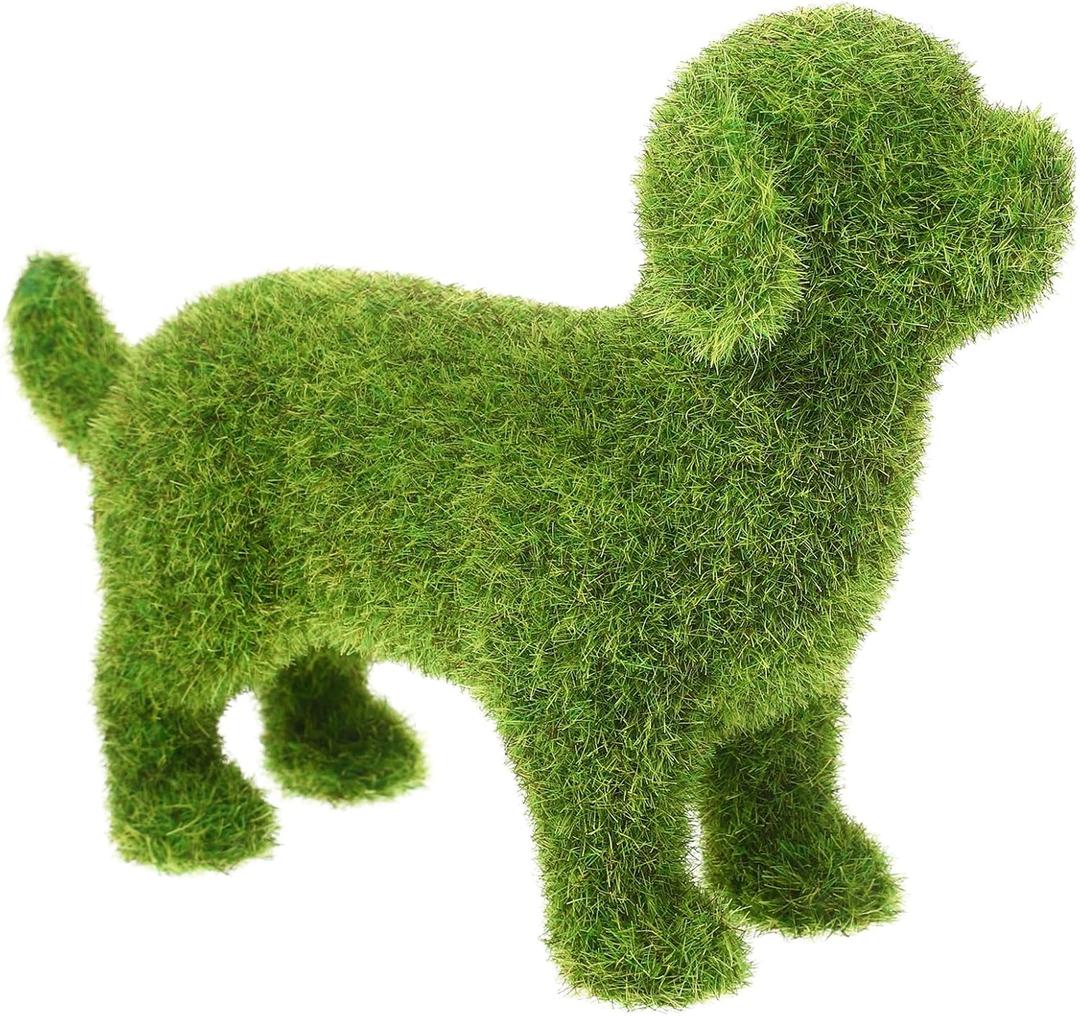 Lawn Dog Figurine Green Flocked Puppy Ornament Faux Moss Covered Animal Statue for Art Turf Grass Decor Floral Arrangement Craft