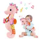 Fuzqq Baby Girl Toys 0-6 Months,Musical Stuffed Animal Plush Toy with Rattle,Soft Newborn Toy for 0 3 6 9 12 Months Girls,Baby Girl Gift,Pink