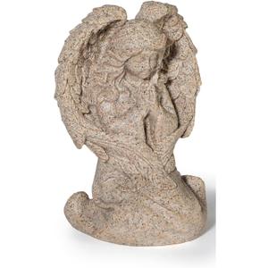 INLOMEM Praying Angel Figurine, Sculpted Hand-Painted Figurine, Angel Wings Statue for Home Decor or Garden, First Communion Gifts for Girls, Religious Gifts for Women (Granite)