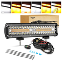 Auxbeam 12 Inch LED Light Bar 300W 6 Modes Amber White Strobe Light, Off-Road Driving Light Spot Flood Combo Work Light with 16AWG 10FT Wiring Harness Kit - 1 Lead for Jeep Wrangler Boat Truck SUV ATV